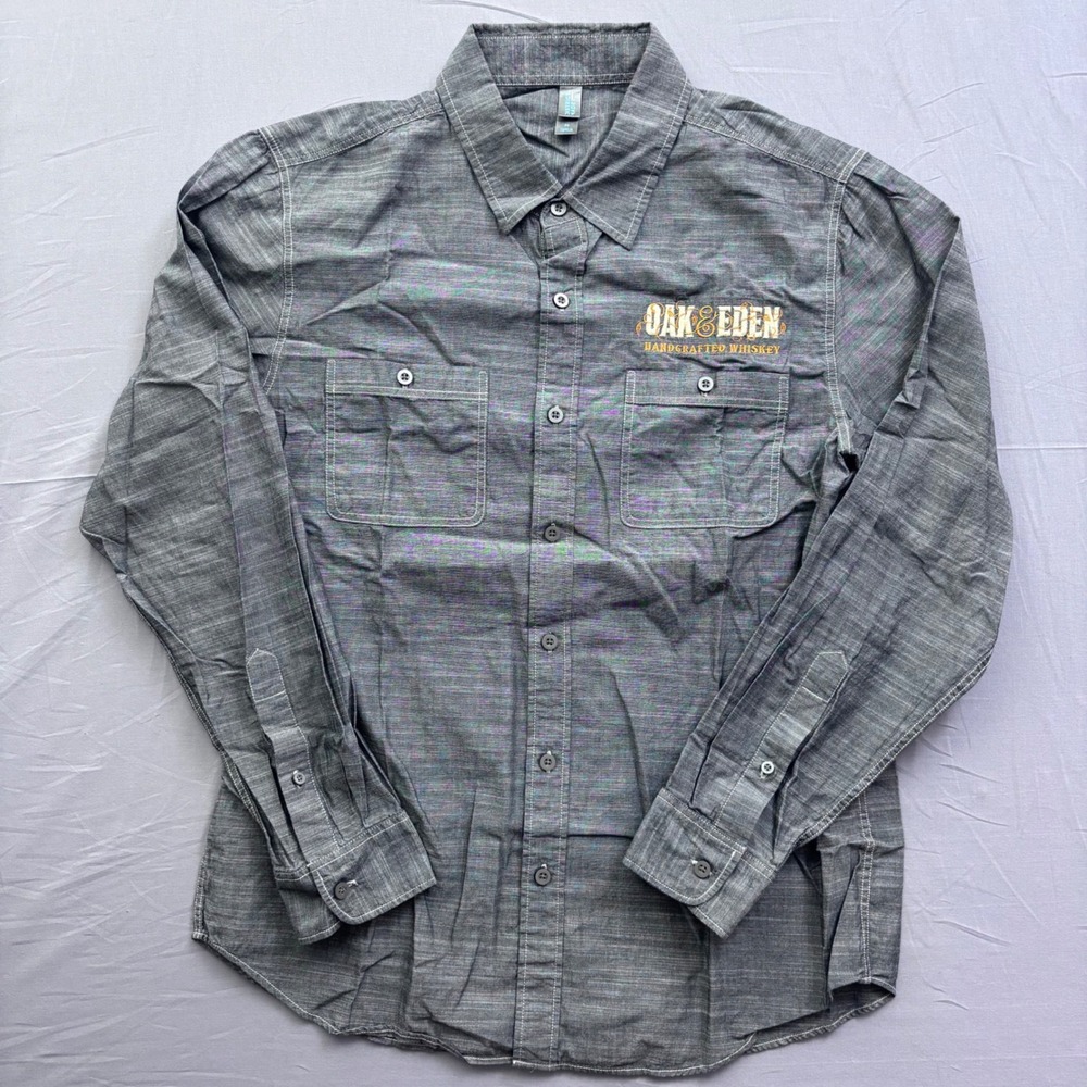 District Made‎ Mens M Gray Oak & Eden Whiskey Long Sleeve Button Down Work Shirt